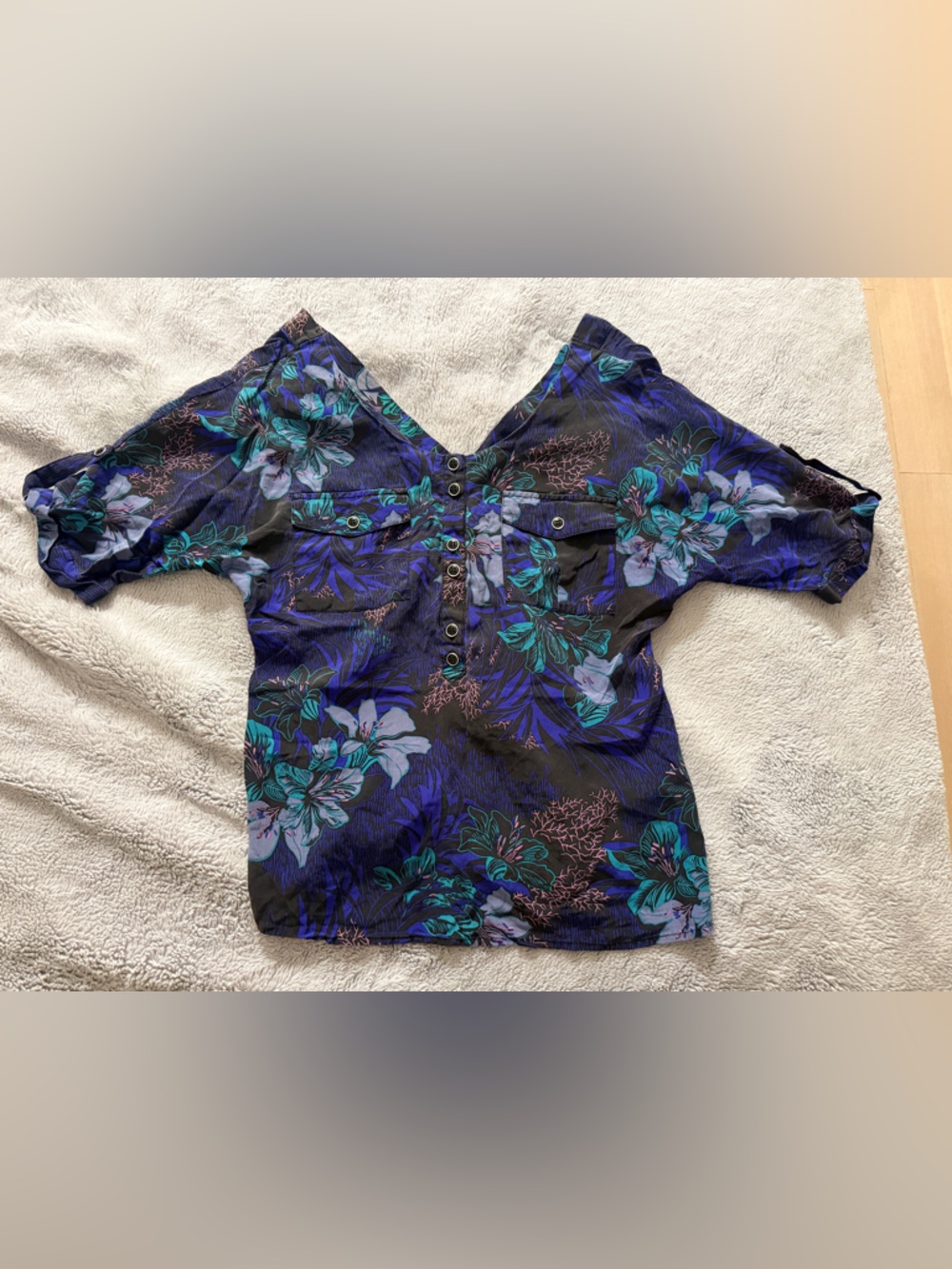 Yumi Kim Navy Floral Button-Front Blouse